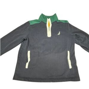 "Nautica" 1/4 Mens Sweatshirt Navy /Green Pockets L Chest Logo ‎ SZ M Colorblock